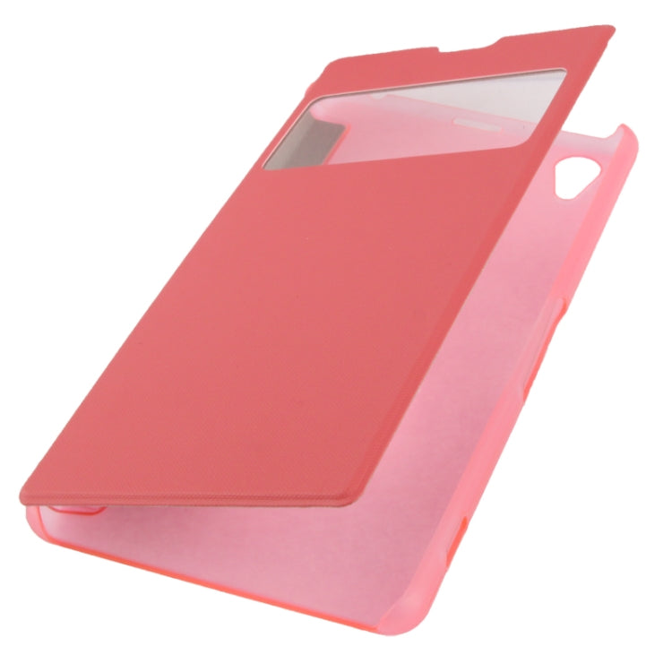 Flip Leather Cover Transparent Frosted Plastic Case with Call Display ID for Sony Xperia Z1 / L39h / Honami / C6902 / Xperia i1