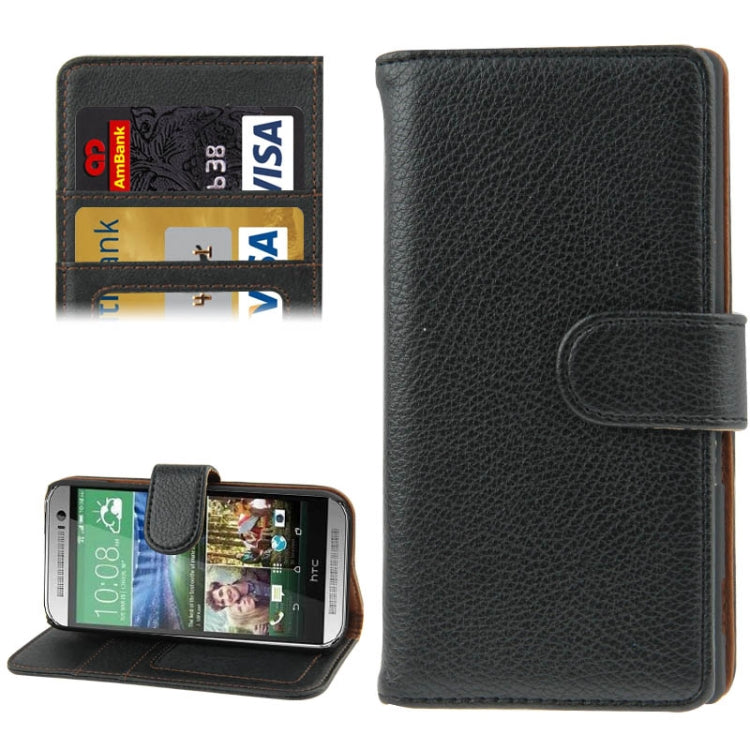 Litchi Texture Flip Leather Case with Card Slots & Holder for HTC One M8 Mini