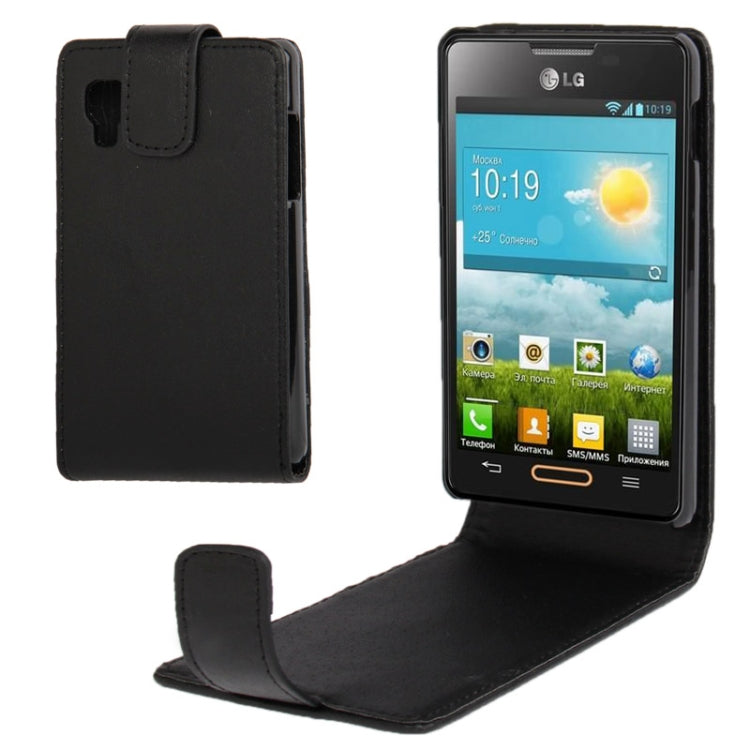 Vertical Flip Leather Case for LG Optimus L4 II / E440 (Black)