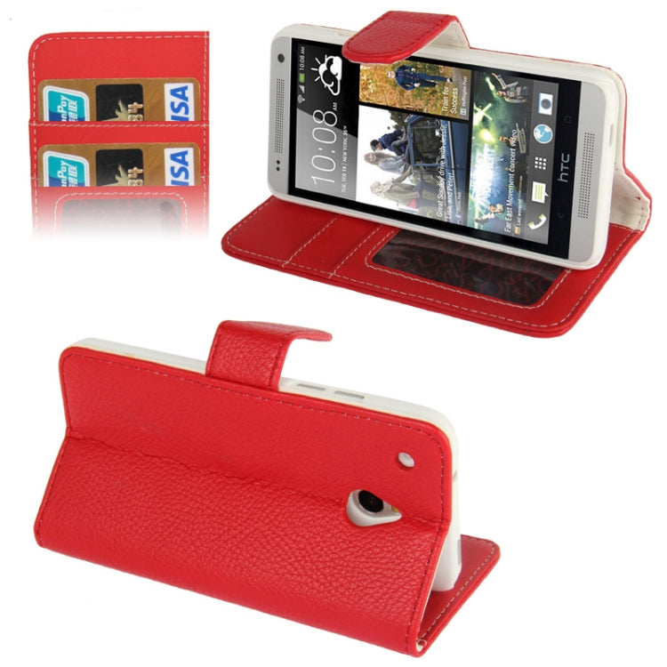 Litchi Texture Horizontal Flip Leather Case with Credit Card Slots & Holder for HTC One mini / M4