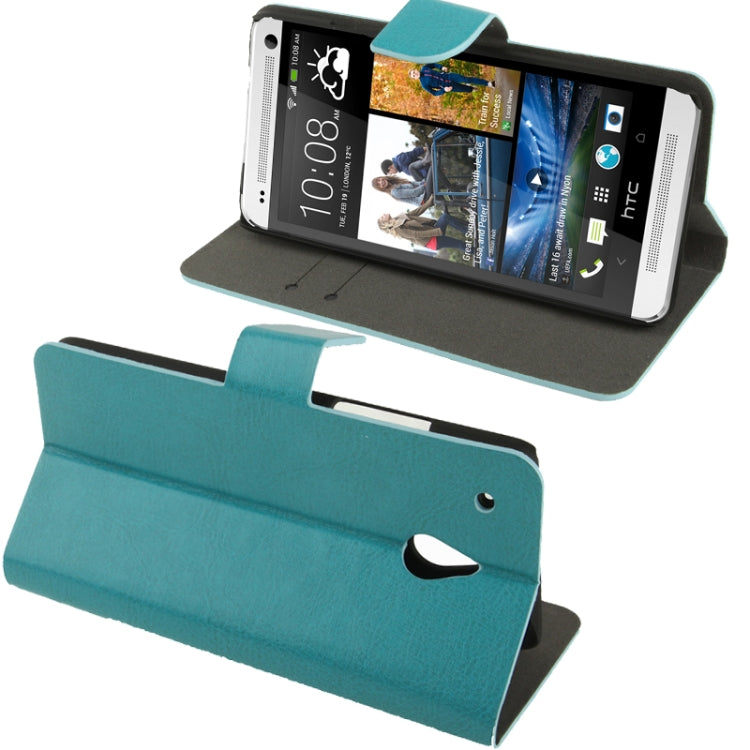 Crazy Horse Texture Horizontal Flip Leather Case with Credit Card Slots & Holder for HTC One mini / M4 (Turquoise)