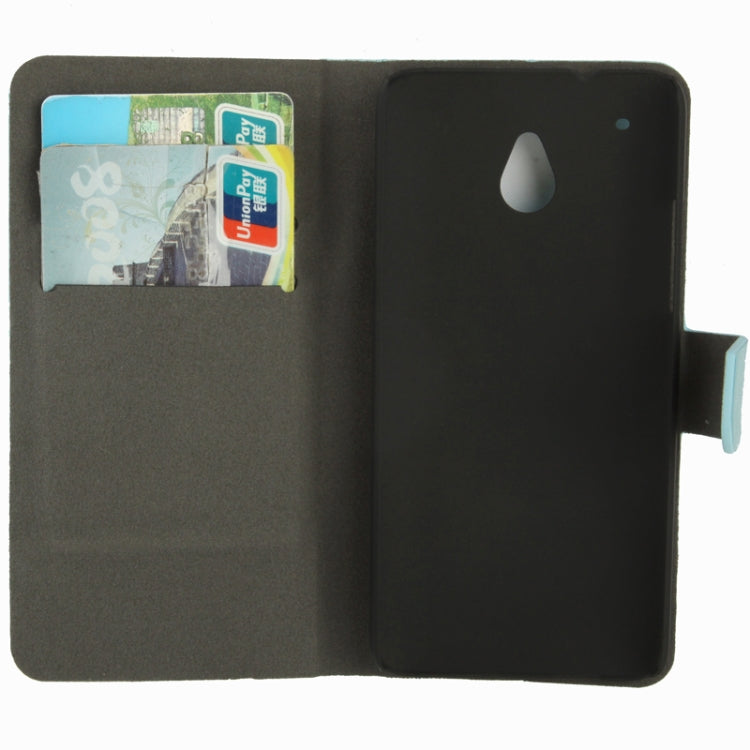 Crazy Horse Texture Horizontal Flip Leather Case with Credit Card Slots & Holder for HTC One mini / M4 (Turquoise)