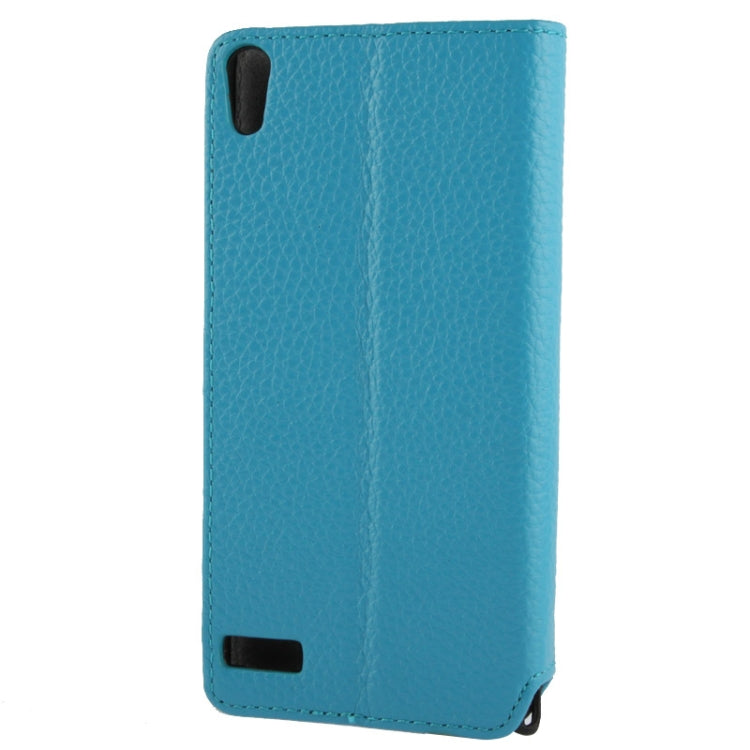 Litchi Texture Horizontal Flip Top-grain Leather Case with Holder for Huawei Ascend P6