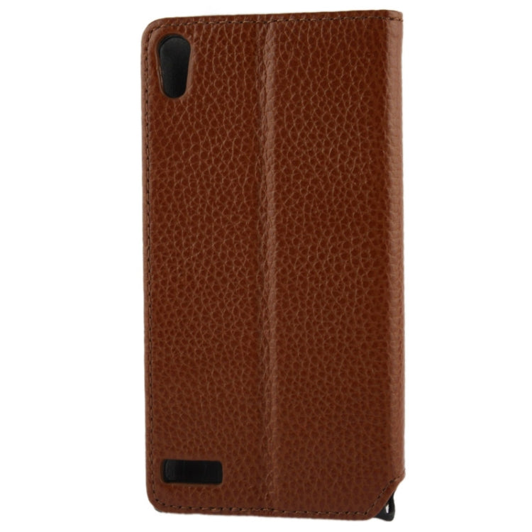 Litchi Texture Horizontal Flip Top-grain Leather Case with Holder for Huawei Ascend P6