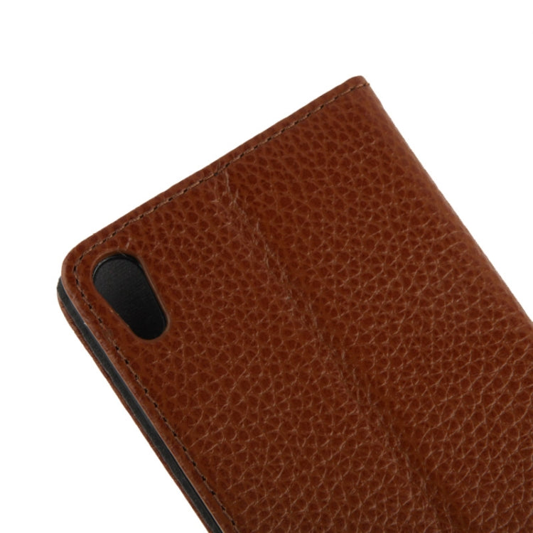 Litchi Texture Horizontal Flip Top-grain Leather Case with Holder for Huawei Ascend P6