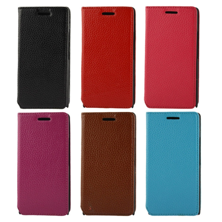 Litchi Texture Horizontal Flip Top-grain Leather Case with Holder for Huawei Ascend P6