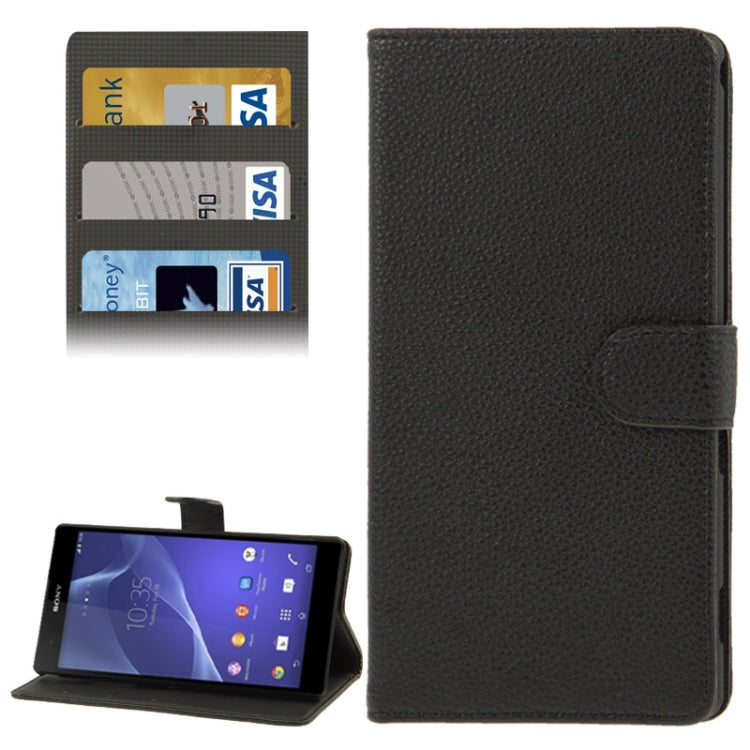 Litchi Texture Leather Case with Holder & Credit Card Slot for Sony Xperia T2 Ultra