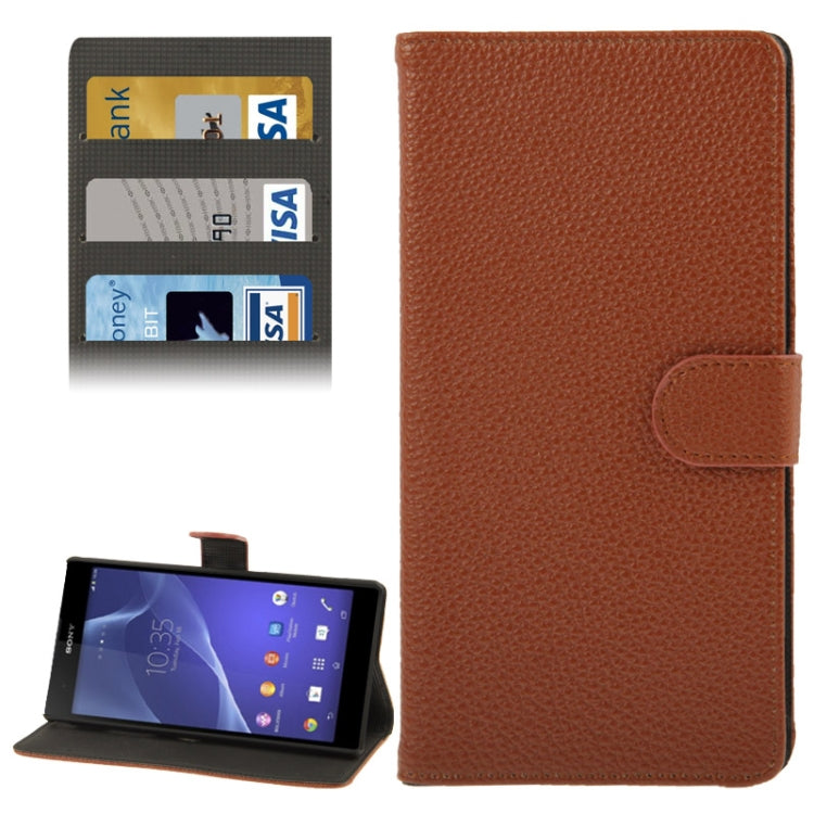 Litchi Texture Leather Case with Holder & Credit Card Slot for Sony Xperia T2 Ultra