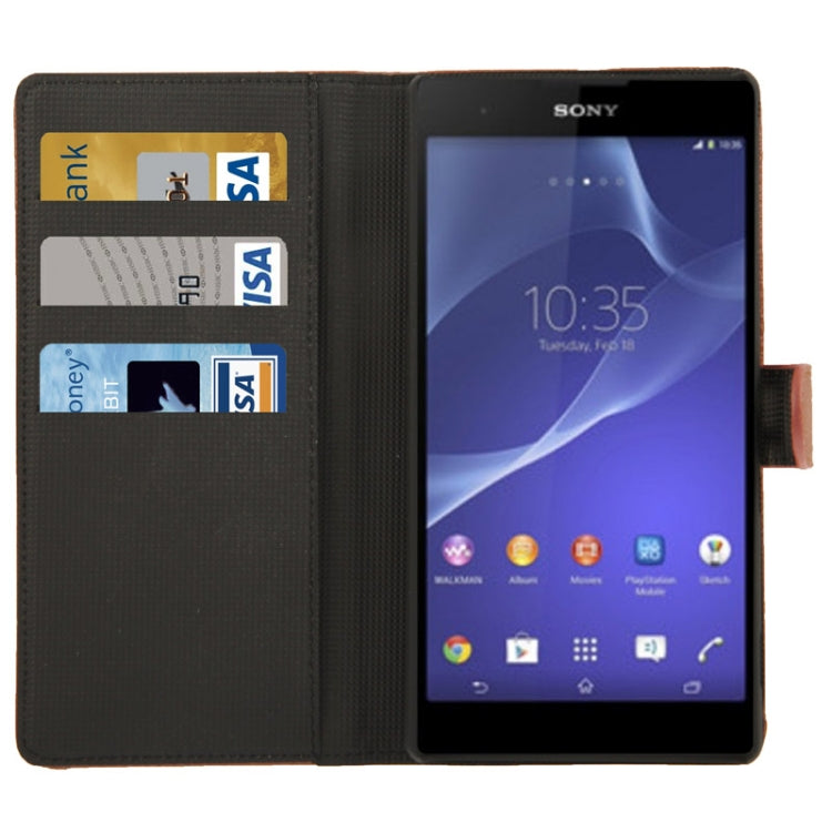 Litchi Texture Leather Case with Holder & Credit Card Slot for Sony Xperia T2 Ultra