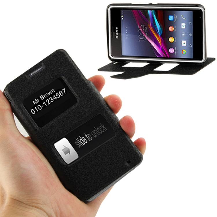 Pebble Texture Flip Leather Case with Call Display ID & Holder for Sony Xperia E1