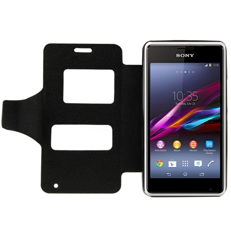 Pebble Texture Flip Leather Case with Call Display ID & Holder for Sony Xperia E1