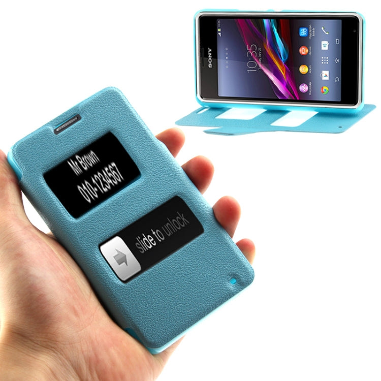 Pebble Texture Flip Leather Case with Call Display ID & Holder for Sony Xperia E1