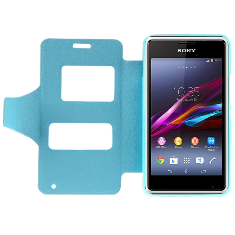 Pebble Texture Flip Leather Case with Call Display ID & Holder for Sony Xperia E1