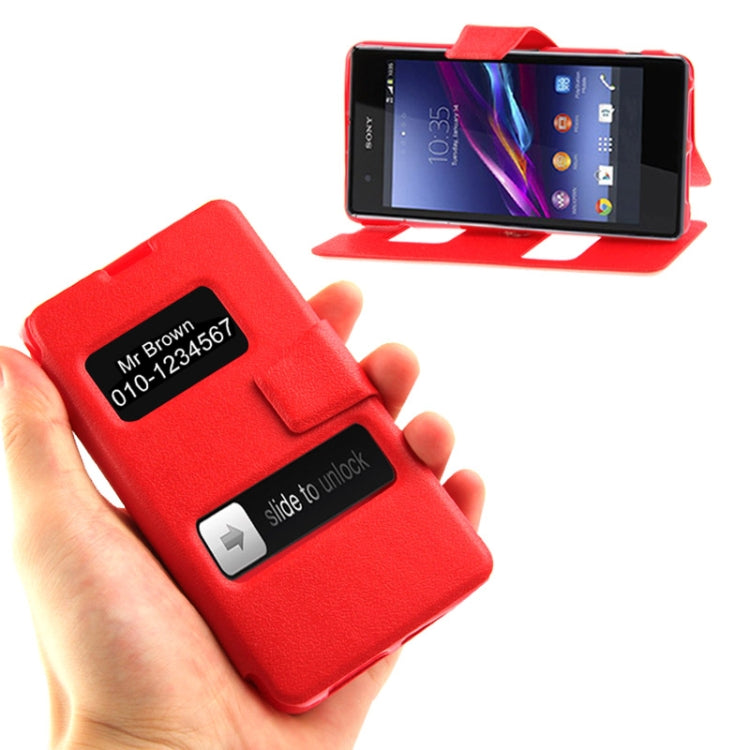 Pebble Texture Flip Leather Case with Call Display ID & Holder for Sony Xperia Z1 mini