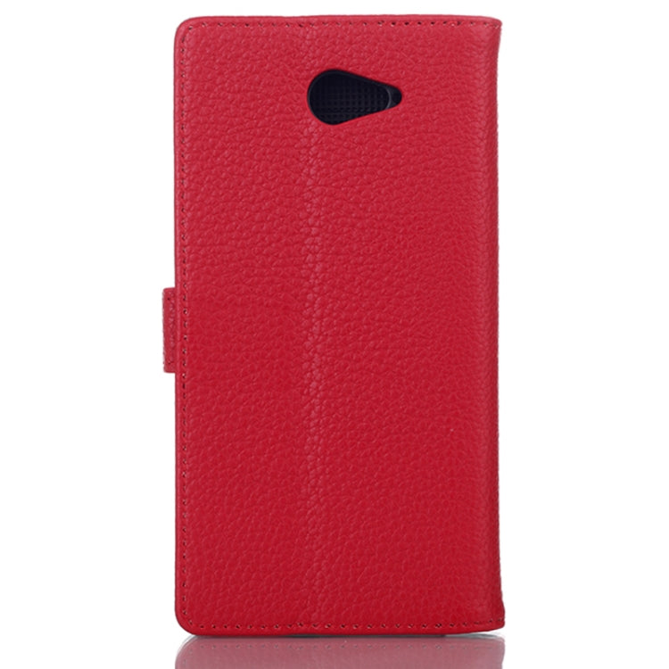 Litchi Texture Flip Leather Case with Credit Card Slots & Holder for Sony Xperia M2 (Red)