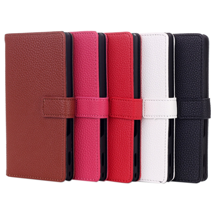 Litchi Texture Flip Leather Case with Credit Card Slots & Holder for Sony Xperia M2 (Red)