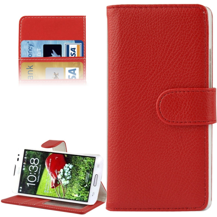 Litchi Texture Button Flip Leather Case with Card Slots & Holder for LG L70 / Dual D325