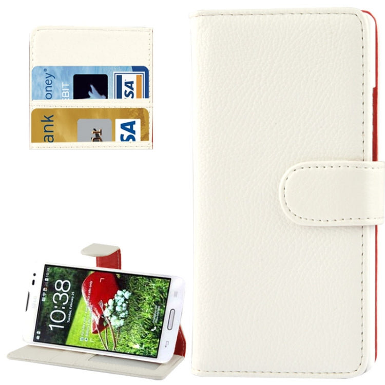 Litchi Texture Button Flip Leather Case with Card Slots & Holder for LG L70 / Dual D325