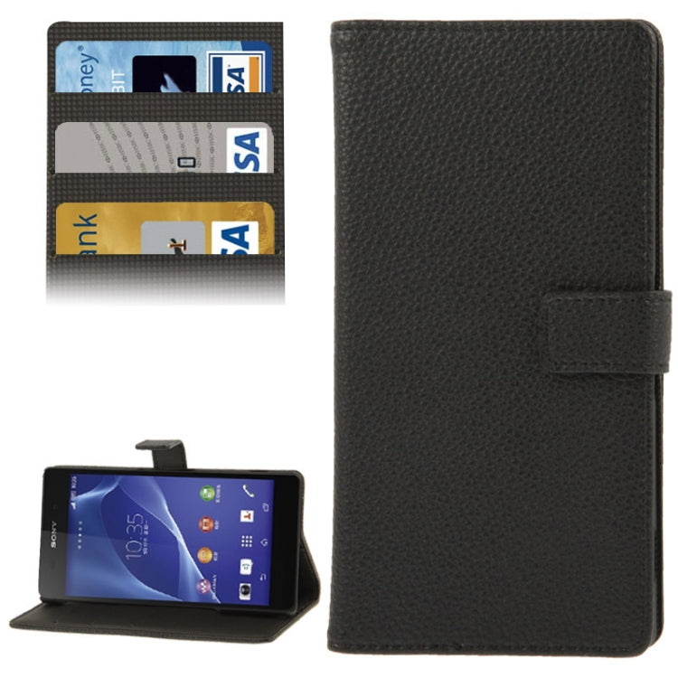 Litchi Texture Leather Case with Holder & Credit Card Slot for Sony Xperia Z2 / L50w