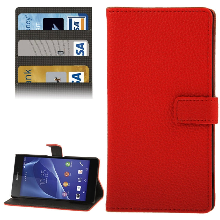 Litchi Texture Leather Case with Holder & Credit Card Slot for Sony Xperia Z2 / L50w