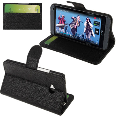 Litchi Texture Horizontal Flip Leather Case with Credit Card Slots & Holder for HTC One / M7
