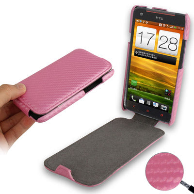 Carbon Fiber Texture Vertical Flip Leather Case for HTC One X / S720e(Pink)