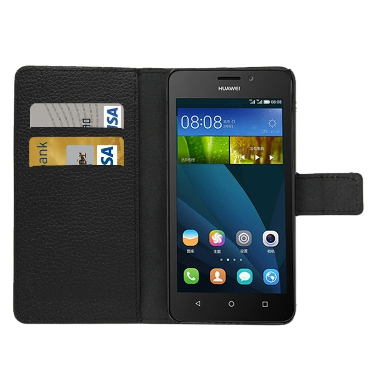 Litchi Texture Magnetic Snap Flip Leather Case with Holder & Card Slots Wallet for Huawei Y635