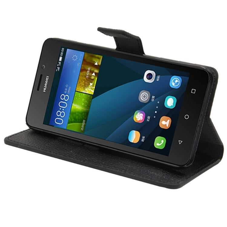 Litchi Texture Magnetic Snap Flip Leather Case with Holder & Card Slots Wallet for Huawei Y635