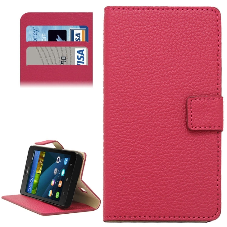 Litchi Texture Magnetic Snap Flip Leather Case with Holder & Card Slots Wallet for Huawei Y635