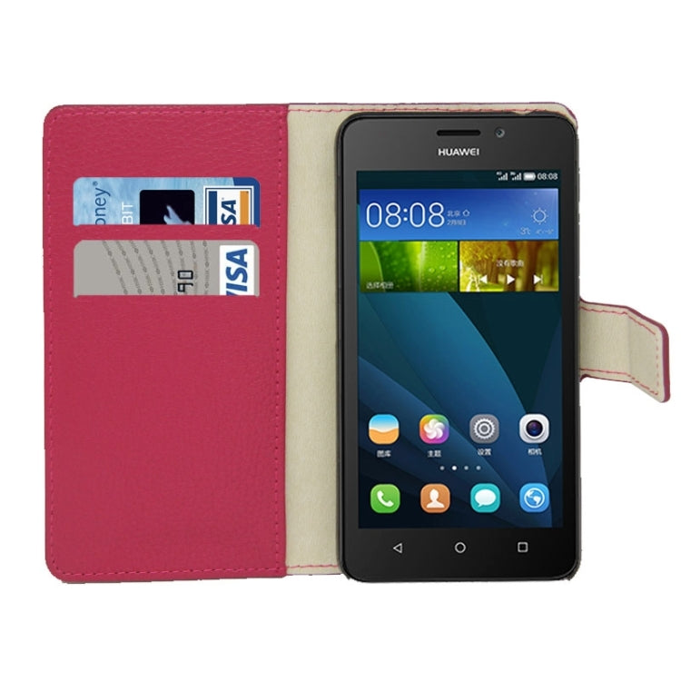 Litchi Texture Magnetic Snap Flip Leather Case with Holder & Card Slots Wallet for Huawei Y635