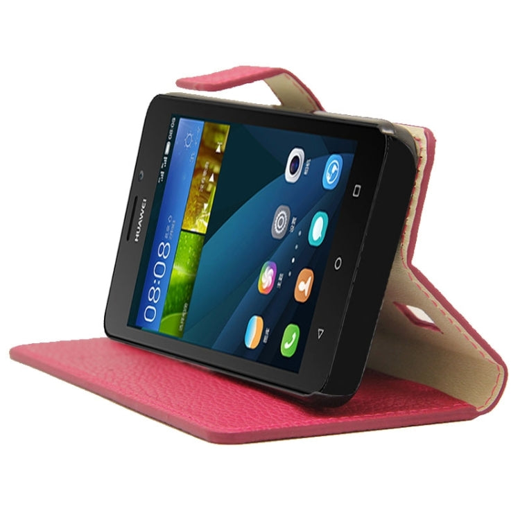 Litchi Texture Magnetic Snap Flip Leather Case with Holder & Card Slots Wallet for Huawei Y635