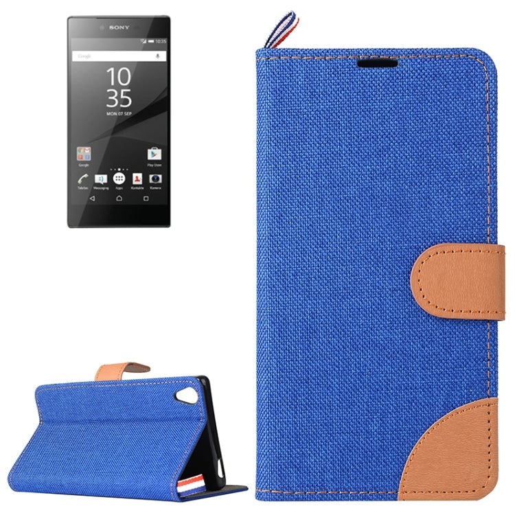 Denim Texture Horizontal Flip Leather Case with Magnetic Snap & Card Slots & Holder & Sling for Sony Xperia Z5 Premium / Plus