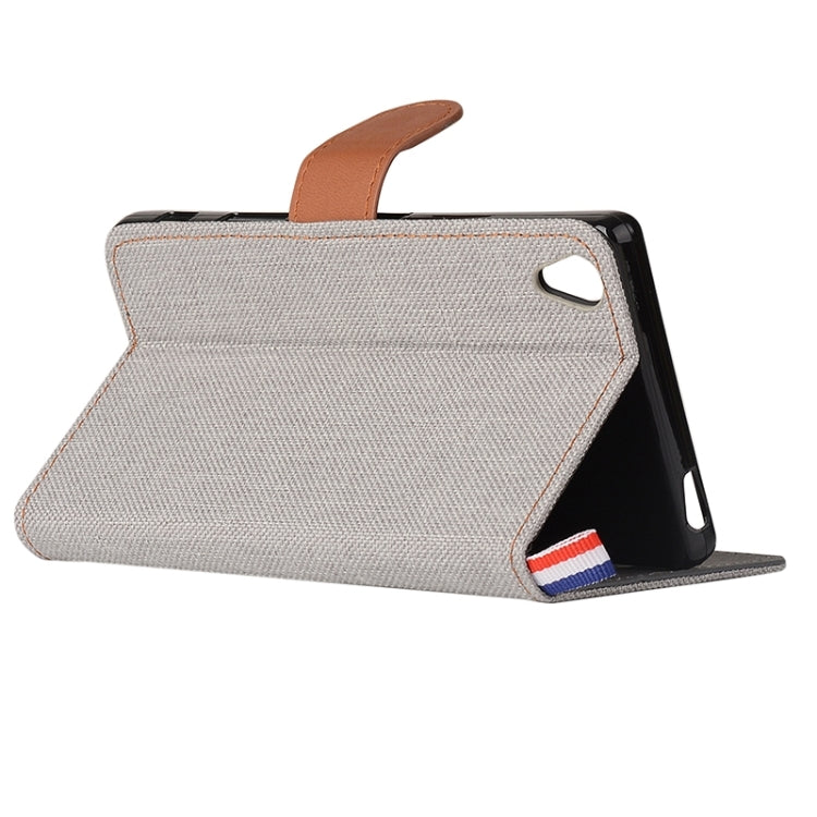 Denim Texture Horizontal Flip Leather Case with Magnetic Snap & Card Slots & Holder & Sling for Sony Xperia Z5 Premium / Plus