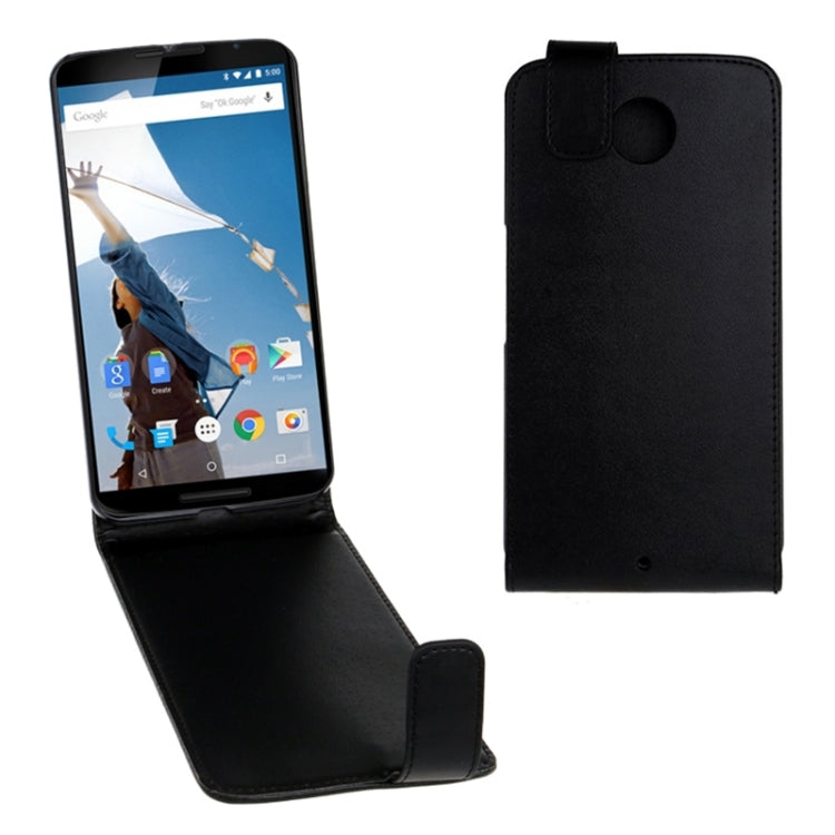 Vertical Flip Magnetic Snap Leather Case for Google Nexus 6(Black)