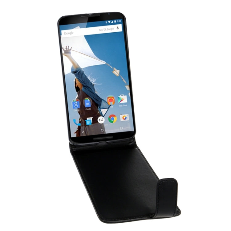 Vertical Flip Magnetic Snap Leather Case for Google Nexus 6(Black)