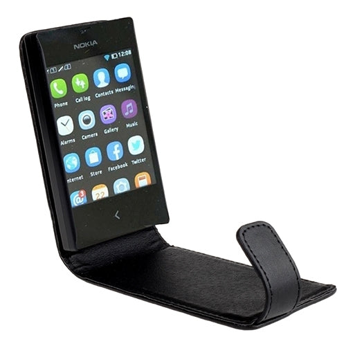 Vertical Flip Magnetic Snap Leather Case for Nokia Asha 503 / N503(Black)
