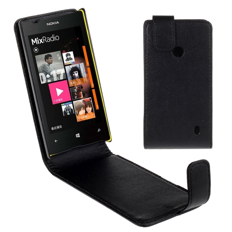 Vertical Flip Magnetic Snap Leather Case for Nokia Lumia 525(Black)