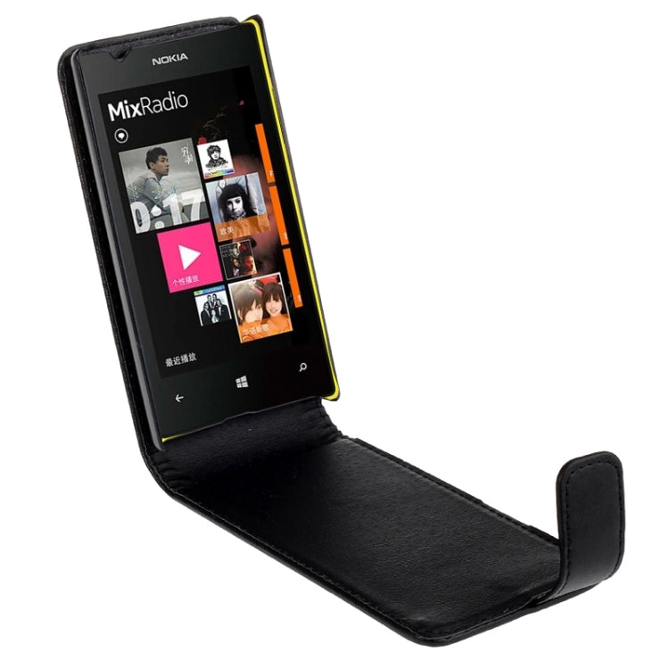Vertical Flip Magnetic Snap Leather Case for Nokia Lumia 525(Black)