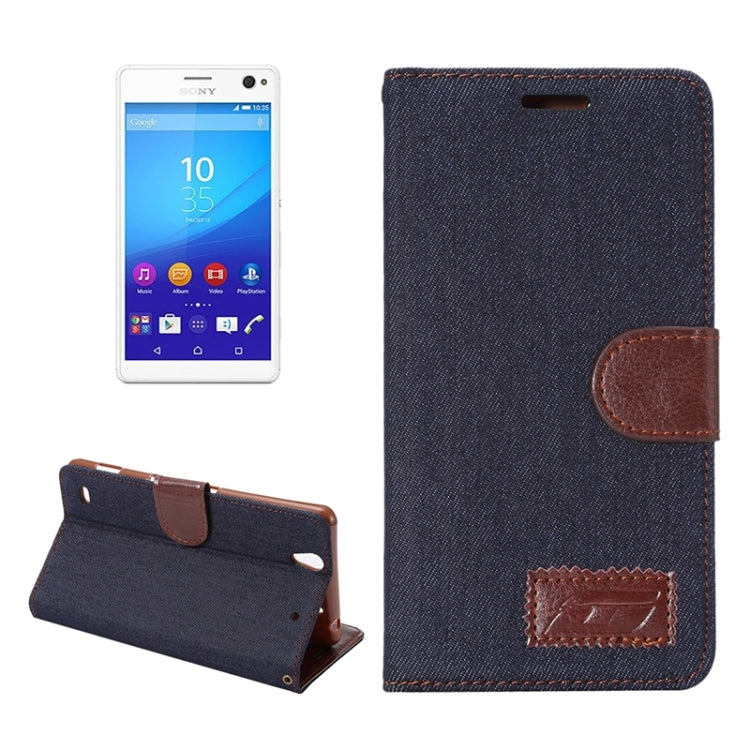 Denim Texture Leather Case with Holder & Card Slots for Sony Xperia C4 / E5303 / E5306 / E5353(Black)