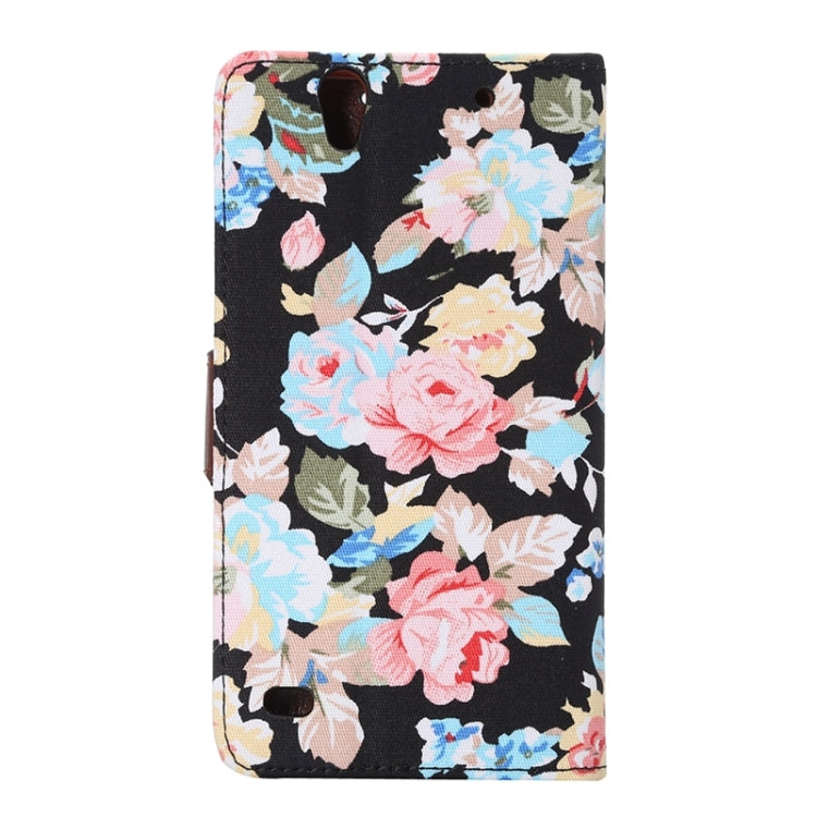 Flower Cloth Leather Case with Holder & Card Slots for Sony Xperia C4 / E5303 / E5306 / E5353