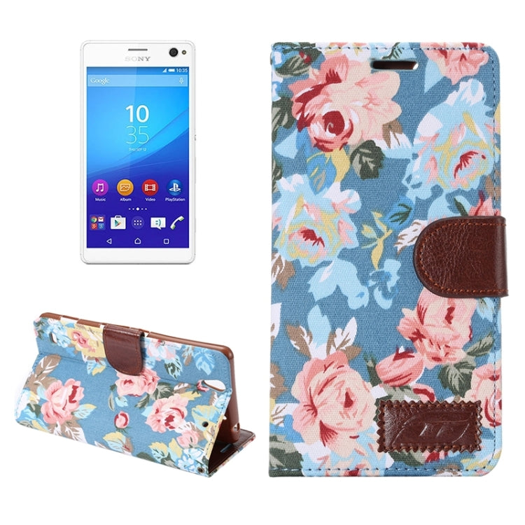 Flower Cloth Leather Case with Holder & Card Slots for Sony Xperia C4 / E5303 / E5306 / E5353