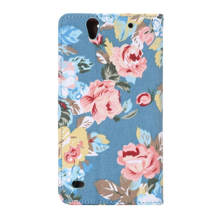 Flower Cloth Leather Case with Holder & Card Slots for Sony Xperia C4 / E5303 / E5306 / E5353