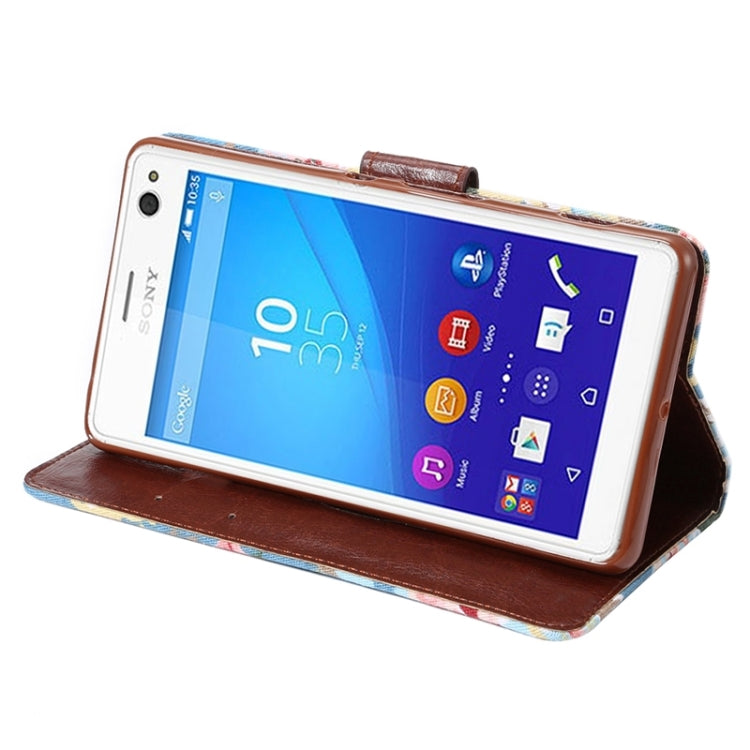 Flower Cloth Leather Case with Holder & Card Slots for Sony Xperia C4 / E5303 / E5306 / E5353