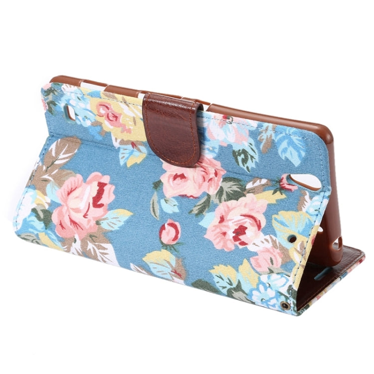 Flower Cloth Leather Case with Holder & Card Slots for Sony Xperia C4 / E5303 / E5306 / E5353