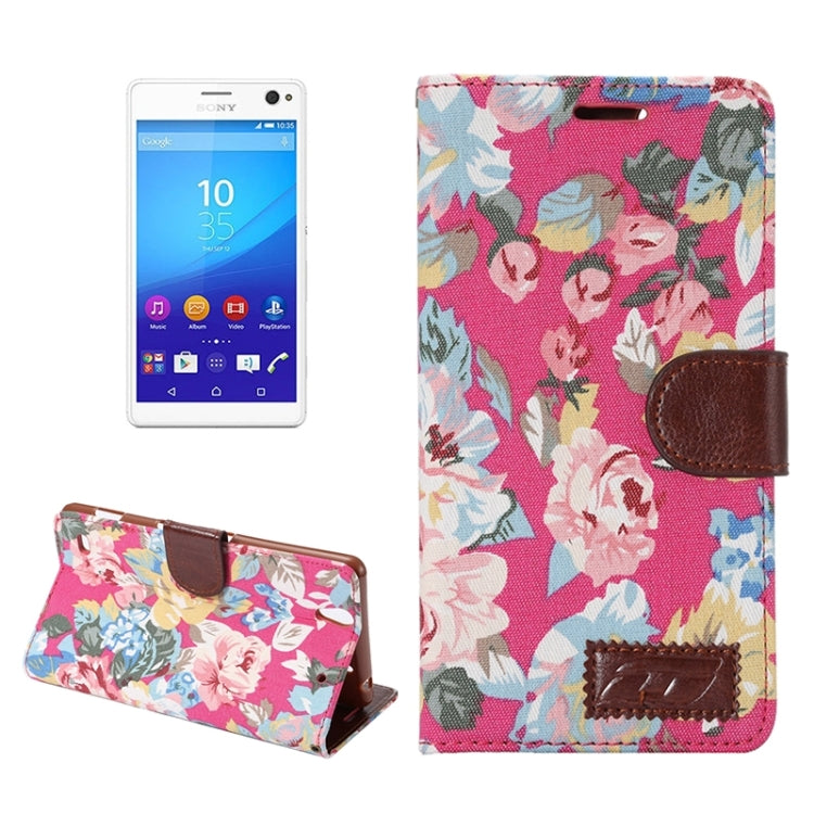 Flower Cloth Leather Case with Holder & Card Slots for Sony Xperia C4 / E5303 / E5306 / E5353