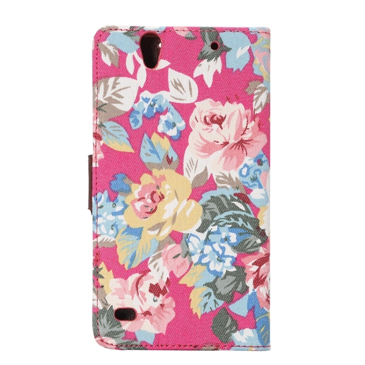 Flower Cloth Leather Case with Holder & Card Slots for Sony Xperia C4 / E5303 / E5306 / E5353