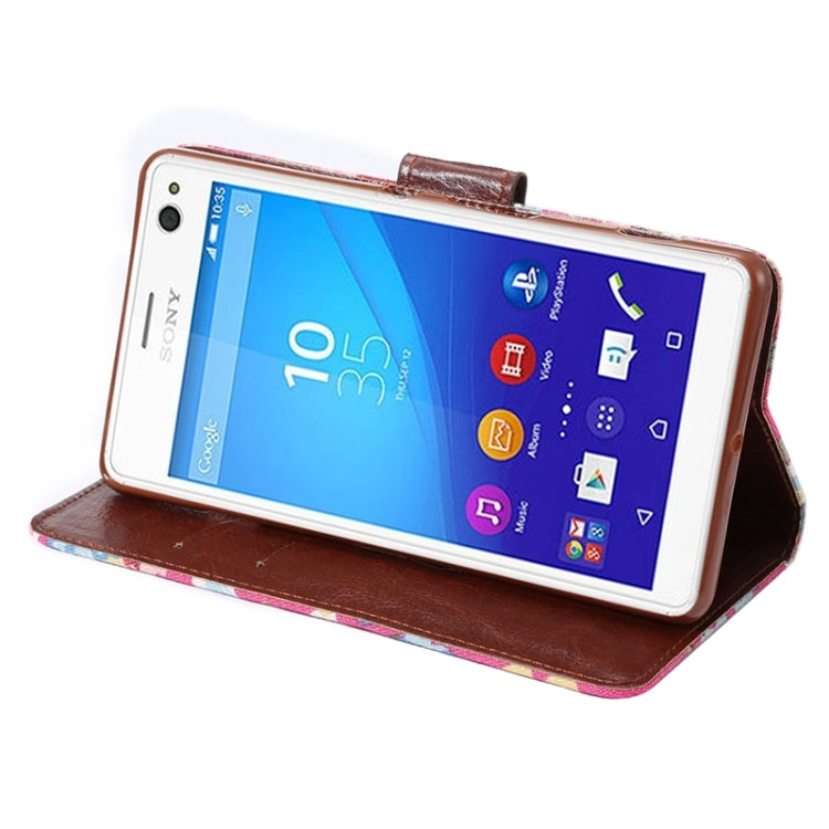 Flower Cloth Leather Case with Holder & Card Slots for Sony Xperia C4 / E5303 / E5306 / E5353