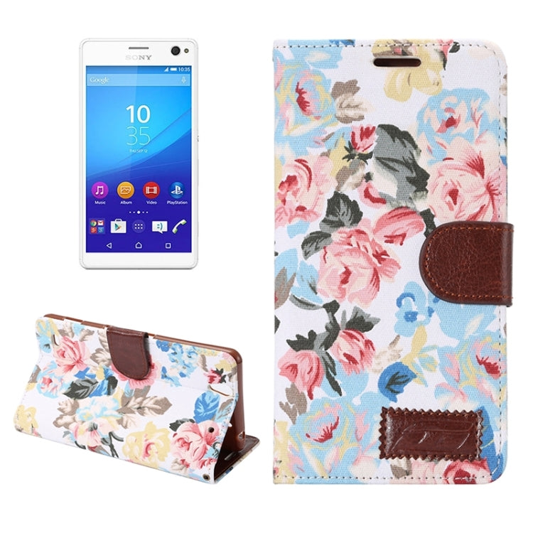 Flower Cloth Leather Case with Holder & Card Slots for Sony Xperia C4 / E5303 / E5306 / E5353