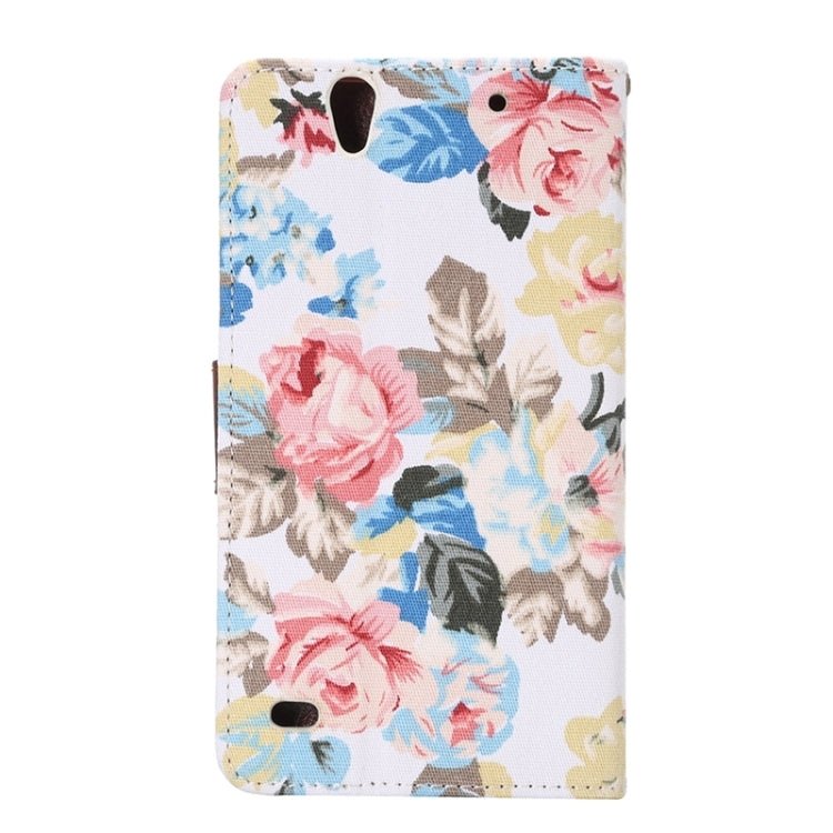 Flower Cloth Leather Case with Holder & Card Slots for Sony Xperia C4 / E5303 / E5306 / E5353