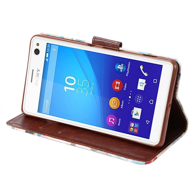 Flower Cloth Leather Case with Holder & Card Slots for Sony Xperia C4 / E5303 / E5306 / E5353